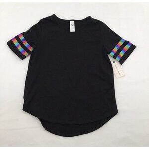 Melrose And Market Girls Size XL Black Short Sleeve T-shirt Rainbow Stripe